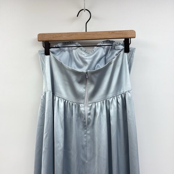 Revelry Valentina Satin Strapless Sweetheart A-Line Ruffle Maxi Dress Sky Blue 8 - Picture 7 of 9